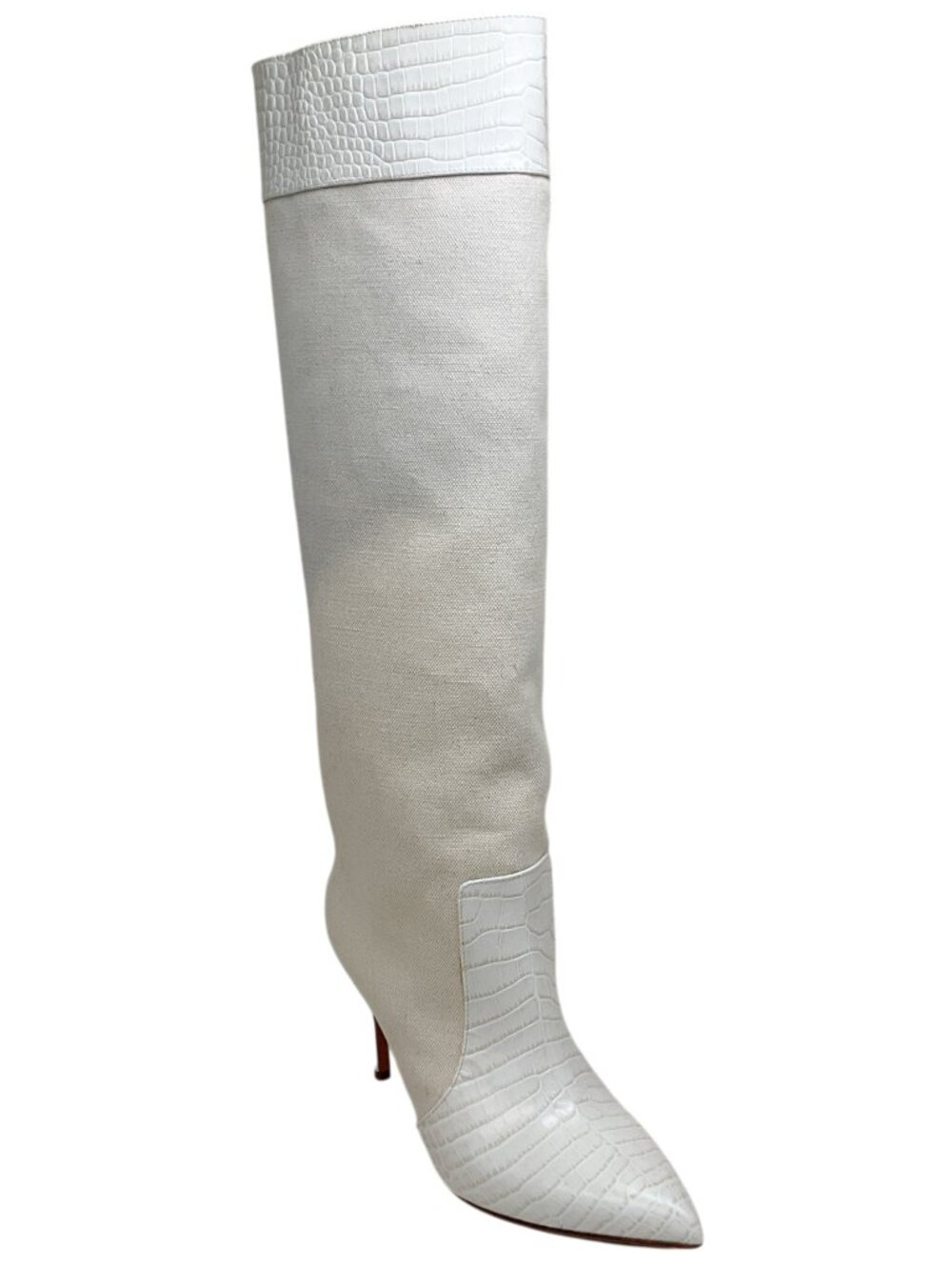 Paris Texas Bone China Embossed Croco Canvas Tall Boots